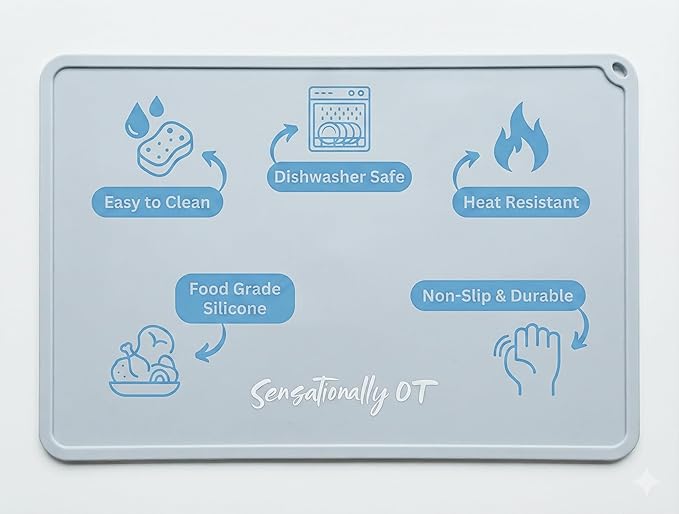 Blue - Premium Silicone Placemat for Toddlers - Non-Slip, Easy Clean Design, Kids Placemats for Dinning Table, Portable, Perfect Mess-Free Mealtime & Playtime