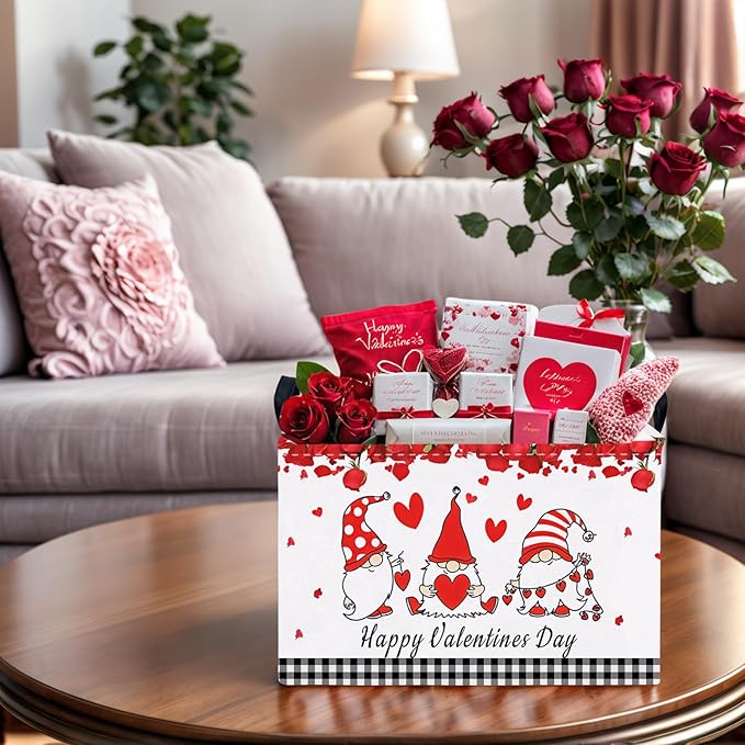 ASKETAM Valentine's Day Basket for Gifts Empty Cute Heart Large Gift Basket Decorative Storage Bin for Kid and Baby Room Décor (Dwarf Elf Love)