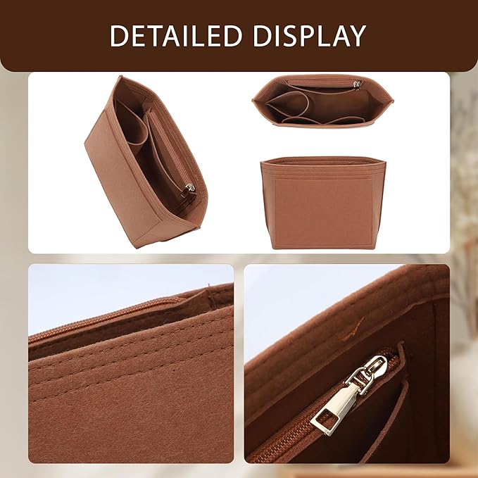 Premium Felt Purse Organizer Insert for Longchamp Le Pliage, Zipper Long Champ Bag Organizer Insert with Cup Holder, 9 Compartments