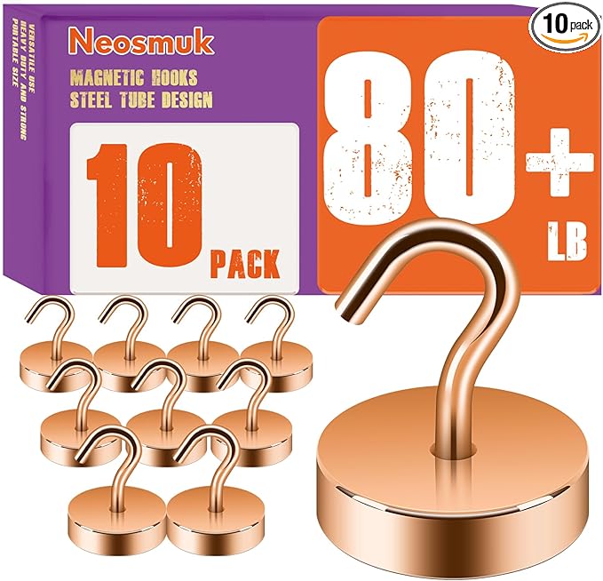 Neosmuk Magnetic Hooks, Cruise Ship Essentials, 80lb+ Heavy Duty Magnetic Hooks for Cruise Cabins, Refrigerator, Grill, Hanging, and Travel | Extra Strong Must-Haves Magnet Hook,Bronze