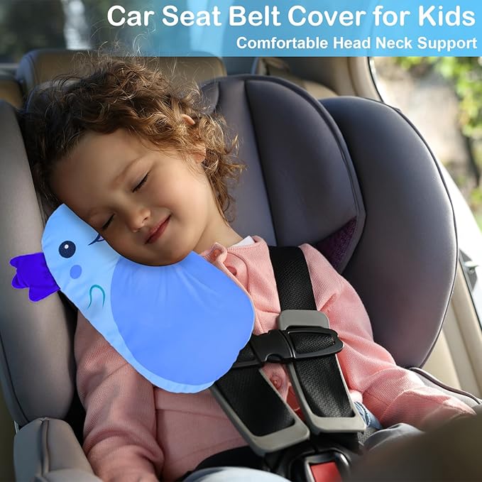 FIODAY Seatbelt Covers for Kids Car Seat Strap Pads Seat Belt Pillow Adjust Seat Belt Covers Seatbelt Cushion for Toddler Baby Boys Girls Travel Head Neck Shoulder Support,Blue