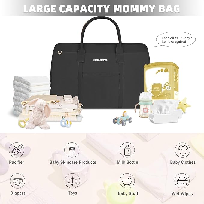 BOLOSTA Diaper Bag Tote for Women, Diaper Bag Tote with Changing Pad, Large Capacity Mommy Bag for Hospital and Weekender