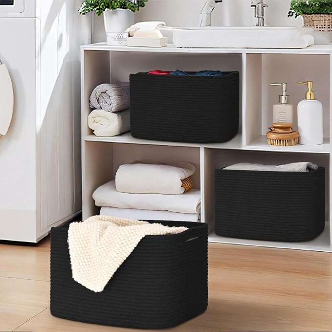 Degeyoyo Woven Storage Baskets, Baskets for Organizing, 3 Pack Woven Basket for Storage, Storage Baskets for Shelf, Towel, Toy, Book, Closet, Baby 15"×10"×9"