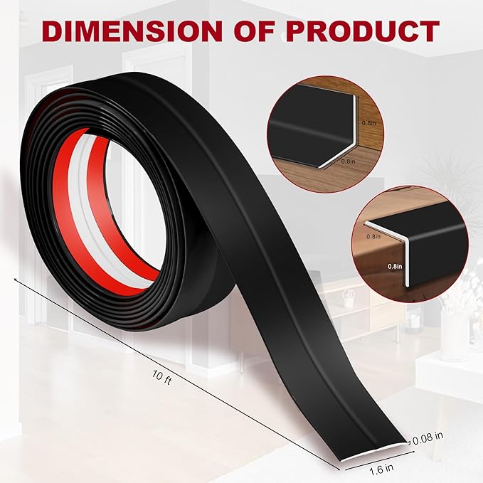 1.6 Inch x 10 Feet Wall Corner Protector Peel and Stick Corner Trim Molding Strip Self Adhesive wall Edge Protectors Guards for Edge Ceiling, Black