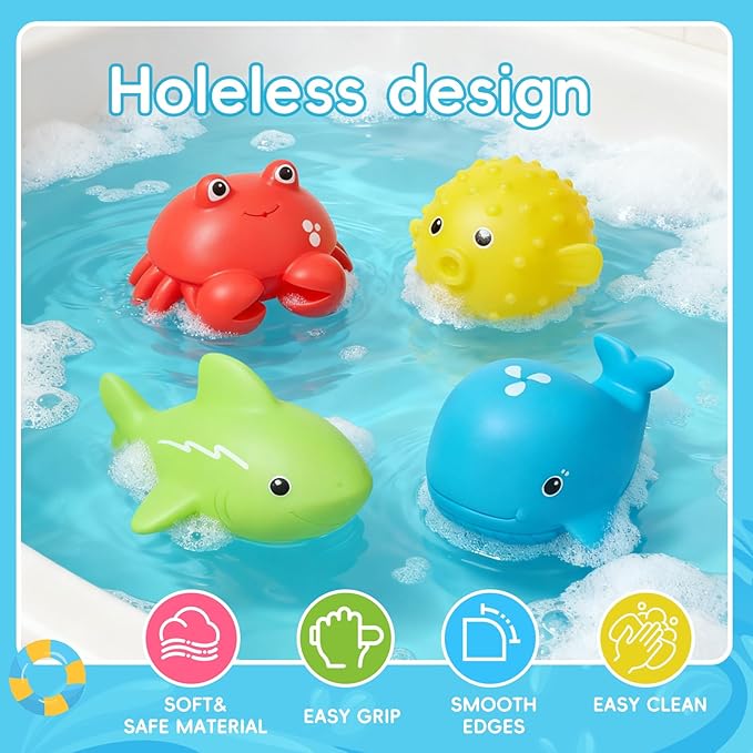 Baby Bath Toys for Kids Ages 1-3, 16PCS Mold Free Bath Toys for Toddlers 2-4 Bathtub Water Table Pool Sand Play Toys, Birthday & Festival Gifts for Babies and Toddlers