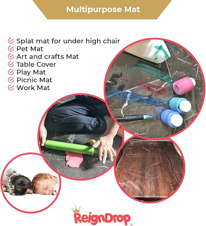 XL Baby Splat Mat for Under Highchair, Kids Room, Art Floor Cover, Food Spills. Easy to Clean, Child Safe. Ideal Under Pet Dish, Litter Box (Clear Square)
