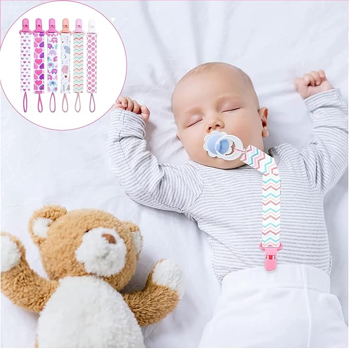 6 Pcs Baby Dummy Strap Clip, Pacifier Clip, Pacifier Holder Soother Chains Clips Fit All, Soothers, Teething Toys, Baby Essentials for Boys and Girls