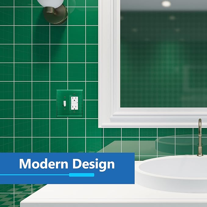 LIDER Reflective Acrylic Combination Wall Plate, Mirrored Double Switch Plate, Combo Toggle Switch and Decorator Outlet Cover, Acrylic Glass Oversized 2-Gang 5.25" x 5.25" LWP-1131O-AGR5P Green 5 Pack