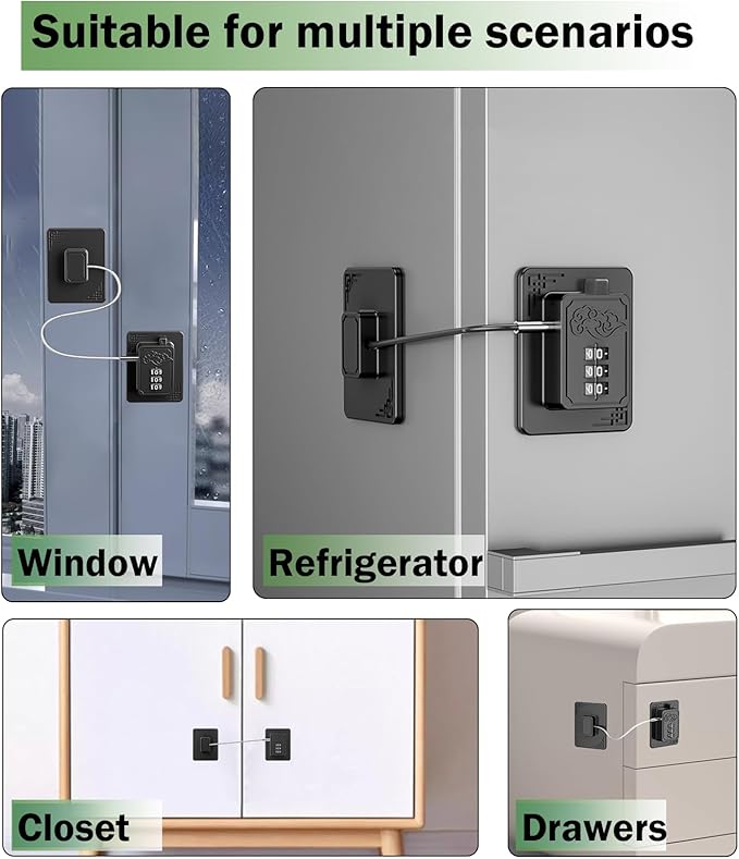 Lexng 2 Pack Refrigerator Locks with 3 Digit Code, Easy Install Fridge Lock Combination, Premium Freezer Lock, Child Proof Cabinet Locks for Refrigerators, Drawers, Closets, Windows (Black)