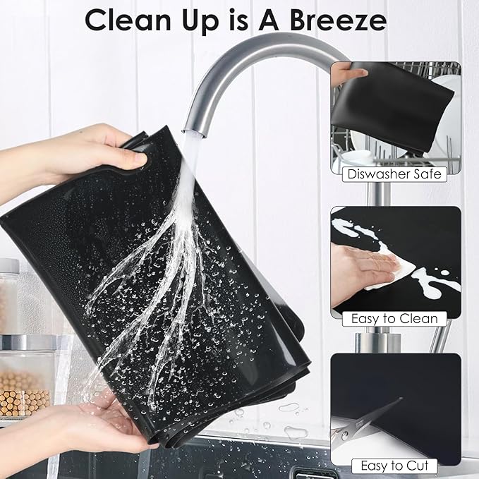 Extra Large Silicone Mat, 31.5x23.6 Inch Heat Resistant Mat for Kitchen Counter, Non Stick Silicone Baking Mat for Dough and Pastry, Thick Silicone placement Countertop Protector, Black countertop mat