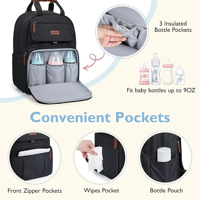 mommore Diaper Bag Backpack, Large Diaper Bag Expandable for 2 Kids/Twins, Durable Baby Bag with Changing Pad, Water Resistant Travel Diaper Backpack for Mom Dad | Expandable, for 2 Kids/Twins, Durable Baby Bag, with Changing Pad, Water Resistant