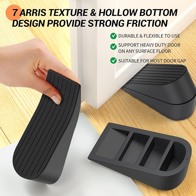 Big Door Stoppers, 2 Pack Extra Large Door Stoppers for Bottom of Door Gaps, Sturdy and Stackable Heavy Duty Doorstop Great for Home Office, Rubber Door Stopper Wedge for Tile, Wooden Floor, Carpet