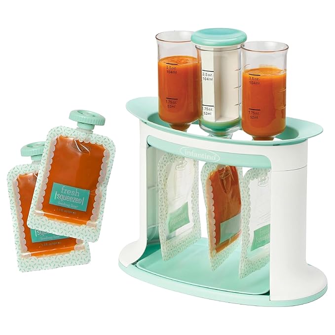 Infantino Squeeze Station for Homemade Baby Food,Pouch Filling Station for Puree Food-for Babies and Toddlers,Dishwasher Safe and BPA-Free,(Pack of 6)