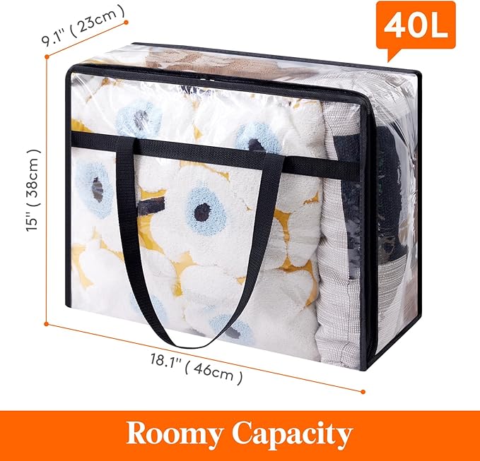 Lifewit 20 Pack Clear Clothes Storage Bags, 40L Plastic Blanket Storage Bag, Vinyl Foldable Moving Bags with Zipper, Closet Organizers and Storage Containers for Bedding, Duvet, Comforter