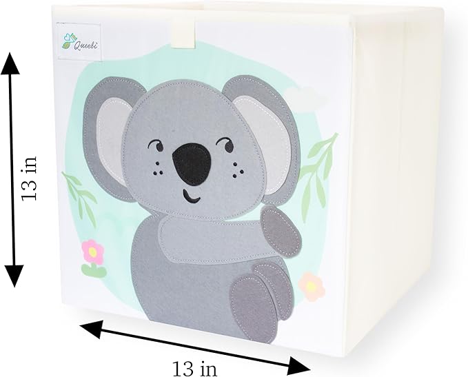 Queebi Koala Storage Cube- Organizer for Nursery, Playroom, Bedroom, Closet. Foldable Box 13x13x13 inches. Children's Toy Box, Diaper Caddy, Clothing Basket, Book Bin, Baby Essentials & Kids Gift