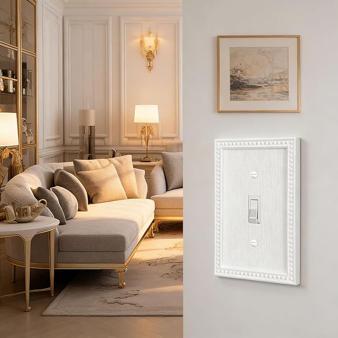 20 Pack Mid-Size Toggle Light Switch Wall Plates 1-Gang Switch Electrical Cover Plate Unbreakable Thermoplastic Faceplate, Classic Beaded Relief Design, White