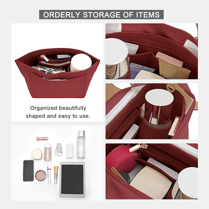 Felt Purse Organizer Insert for Longchamp Le Pliage M Handbag Insert (Vine Red, Medium)