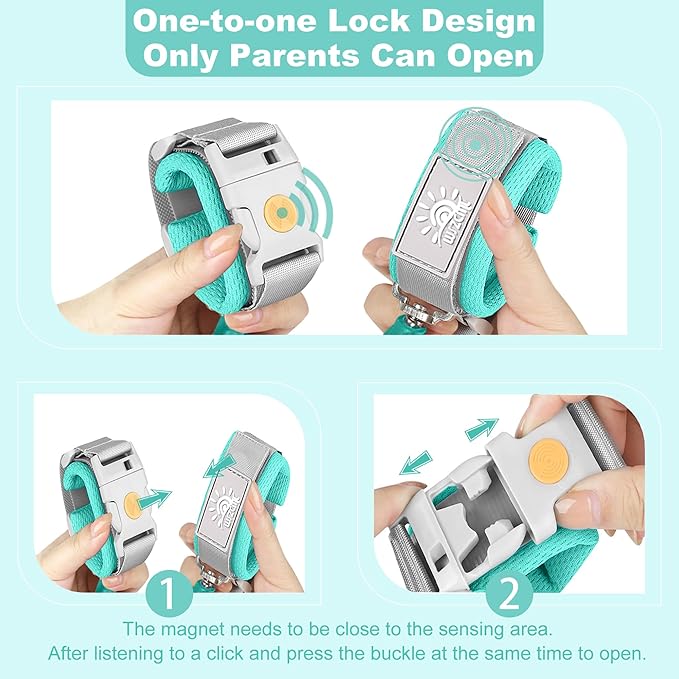 Anti Lost Wrist Link,Toddler Harness Walking Leash with Induction Lock,Reflective Child Wrist Leashes for Baby,6.56ft Kids Leash for Supermarket Mall Airport Amusement Park Zoo Travel（Cyan）
