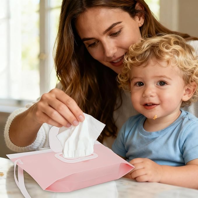 Wipe Dispenser and Wipes Container, 2 Pack Reusable Wipes Holder and Travel Wipes Case, Refillable Pouch for Baby Essentials, Pink & Leaf Design (pink)