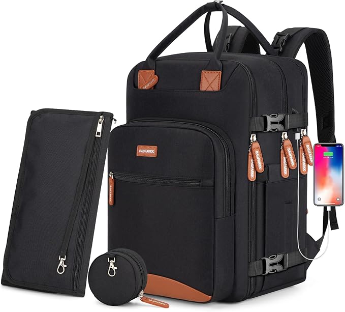 Diaper Bag Backpack,BAGPARKK Multi function Baby Bag with Portable Changing Pad, Pacifier Holder,Waterproof Diaper Bags with USB Charging Port,Anti-Theft Travel Backpack for Mom, Dad, Newborn (Black)