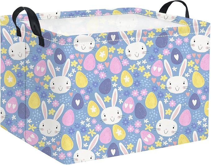 TIBAOLOVER Rectangular Storage Basket for Kids & Baby - Cute & Functional Toy Storage Bin, Organizer, Shelf or Book Basket - Easter Room Decor with Flower & Easter Egg Design