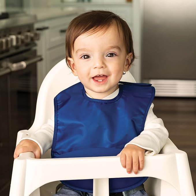 Tiny Twinkle Silicone Pocket Bibs - Waterproof, Food Catching, Mess-Proof Bibs for 6-24 Months Baby Boy and Girl, Toddlers