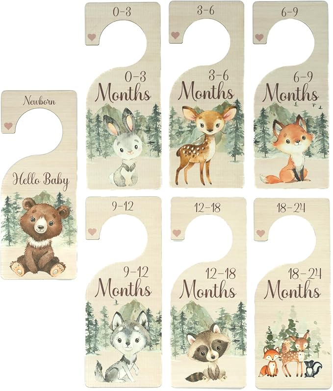 Baby Closet Dividers | Woodland Nursery Decor Closet Dividers for Baby Clothes | Hanging Wooden Baby Clothes Dividers for Closet | NB - 24 Month Size