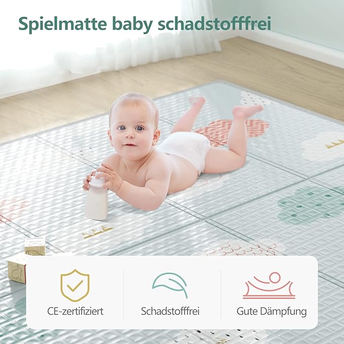 UANLAUO Foldable Baby Play Mat, Extra Large Waterproof Activity Playmats for Babies,Toddlers, Infants, Play & Tummy Time, Foam Baby Mat for Floor with Travel Bag (Cloud(71x59x0.4inch))