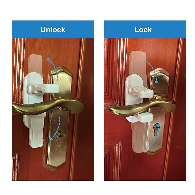Child Proof Door Lever Lock, Door Handle Lock, Durable ABS with Adhesive Backing, Simple Install, No Tools Needed (U, Pack, 3)