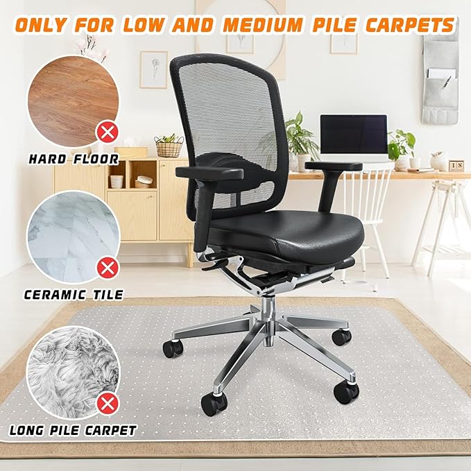 Office Chair Mat for Carpet Floors, Desk Mats 48"X36" for Rolling Desk on Low Pile Carpets, Rectangle Computer Gaming Plastic Floor Mats for Office Chair on Carpet, Flat Without Curling