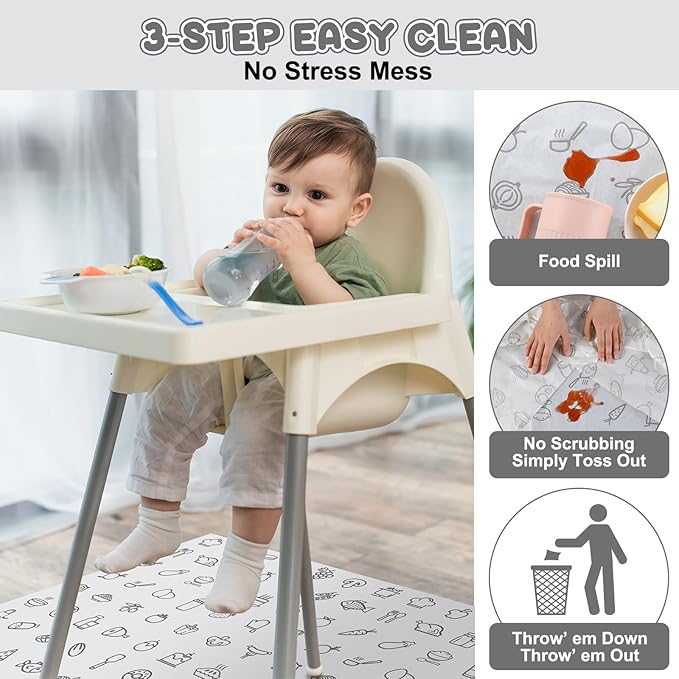 40 Pcs 28" x 47" Disposable Splat Mat for Under High Chair Baby Floor Mats Waterproof Splash Biodegradable Multipurpose for Baby Activity LED Weaning Supplies Home (Food)