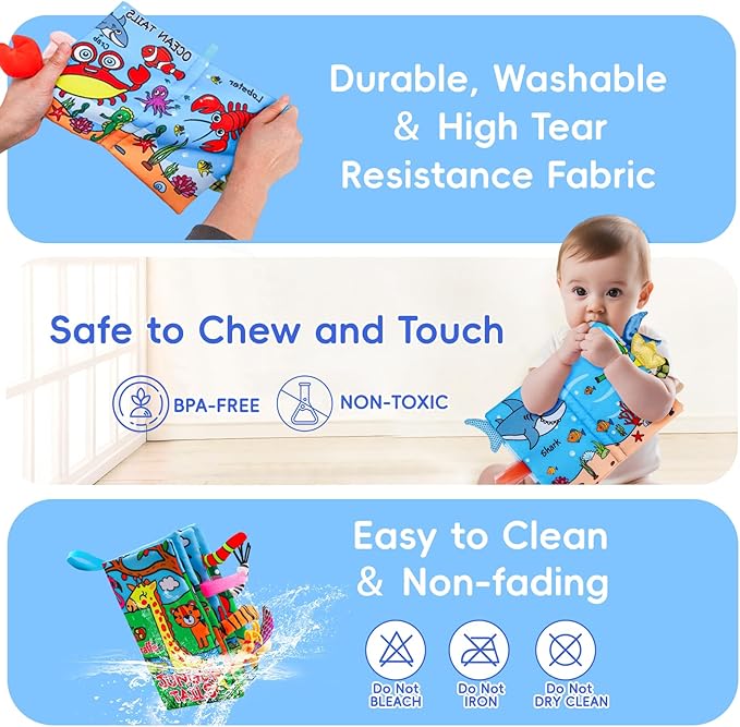 2PCS Baby Books 0-6 Months Infant Toys 0-3 3-6 6-12 Months Baby Tummy Time Sensory Toys 3 4 6 Month Newborn Essentials Must Haves Crinkle Touch Feel Busy Book for Babies Boys Girls Easter Shower Gifts