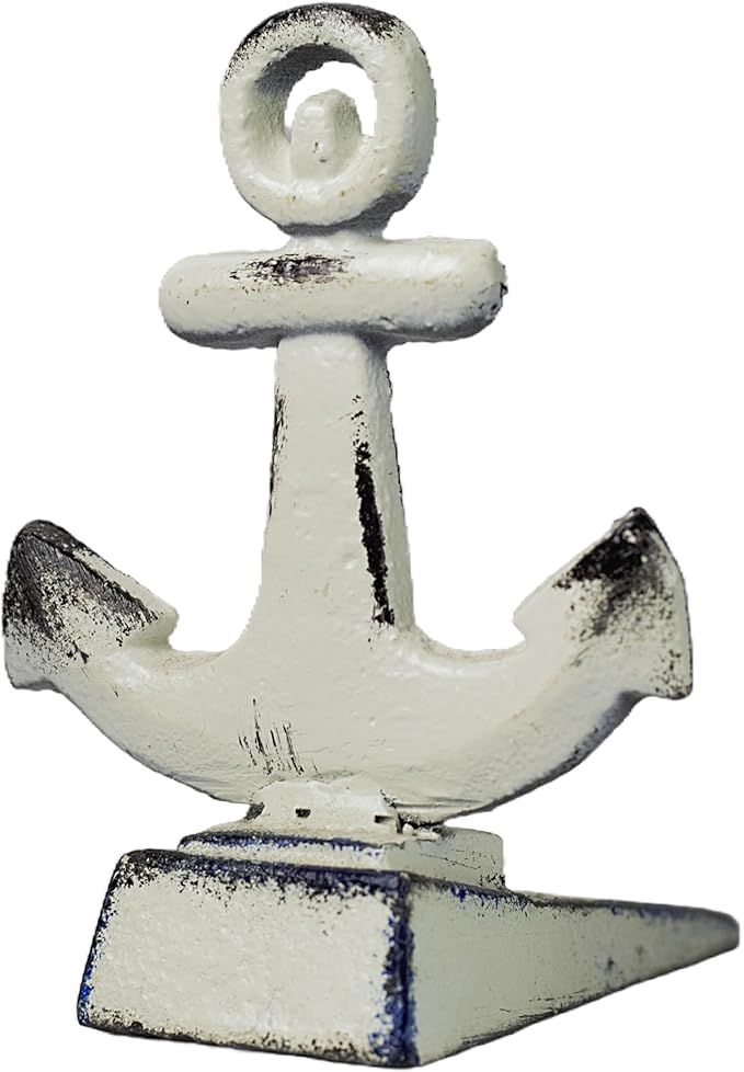 Door Stoppers for Bottom of Door Cast Iron Decorative Door Stop Wedge Metal Doorstops (Nautical Anchor Shape, Antique White)