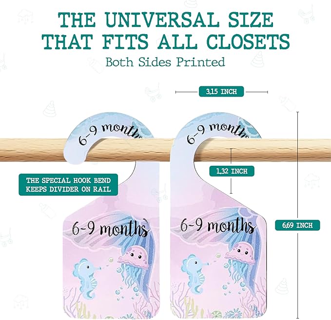 SPARADISE Baby Closet Dividers for Clothes – Set of 8 Double-Sided Organizers for Nursery Wardrobe – Newborn to 24 Months – Ocean Theme