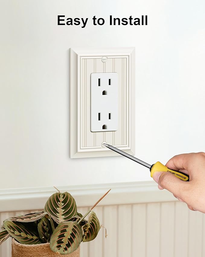 2-Pack Classic Beadboard Decorator Wall Plate Cover, Light Almond Decorative Switch Plates and Outlet Covers, Durable Natural Bamboo Fiber Wall Plates for Electrical Outlets, Receptacle, GFCI Outlet