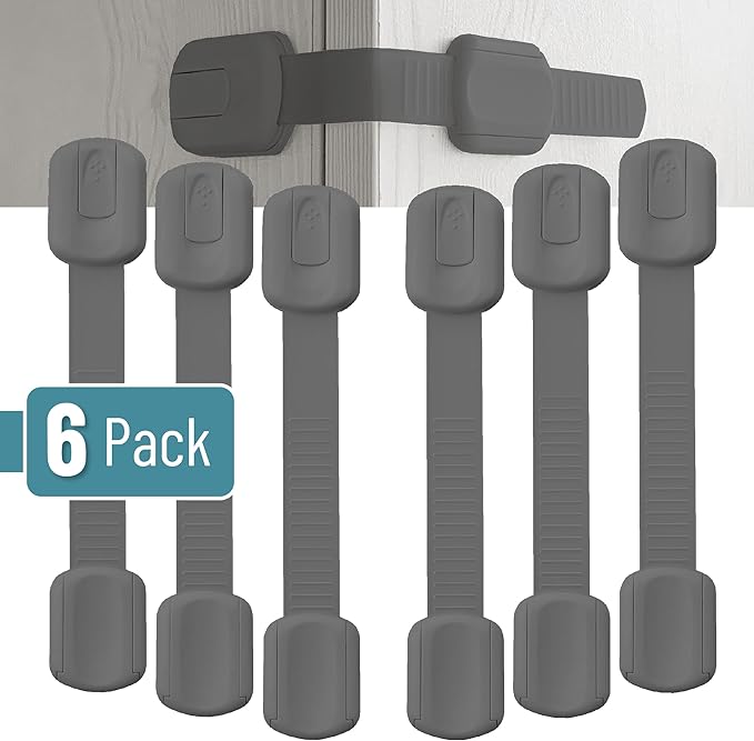 Bates- Child Safety Strap Locks, 6 Pack, Gray, Baby Cabinet Locks