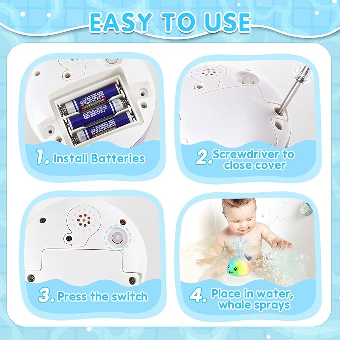 Whale Bath Toy Sprinkler, Light Up Bath Toys for Kids Ages 1-3 Babies 6-12-18 Months, 1 2 3 Year Old Boys Girls Valentines Toddler Birthday Gifts, Bathtub Pool Water Table Toys