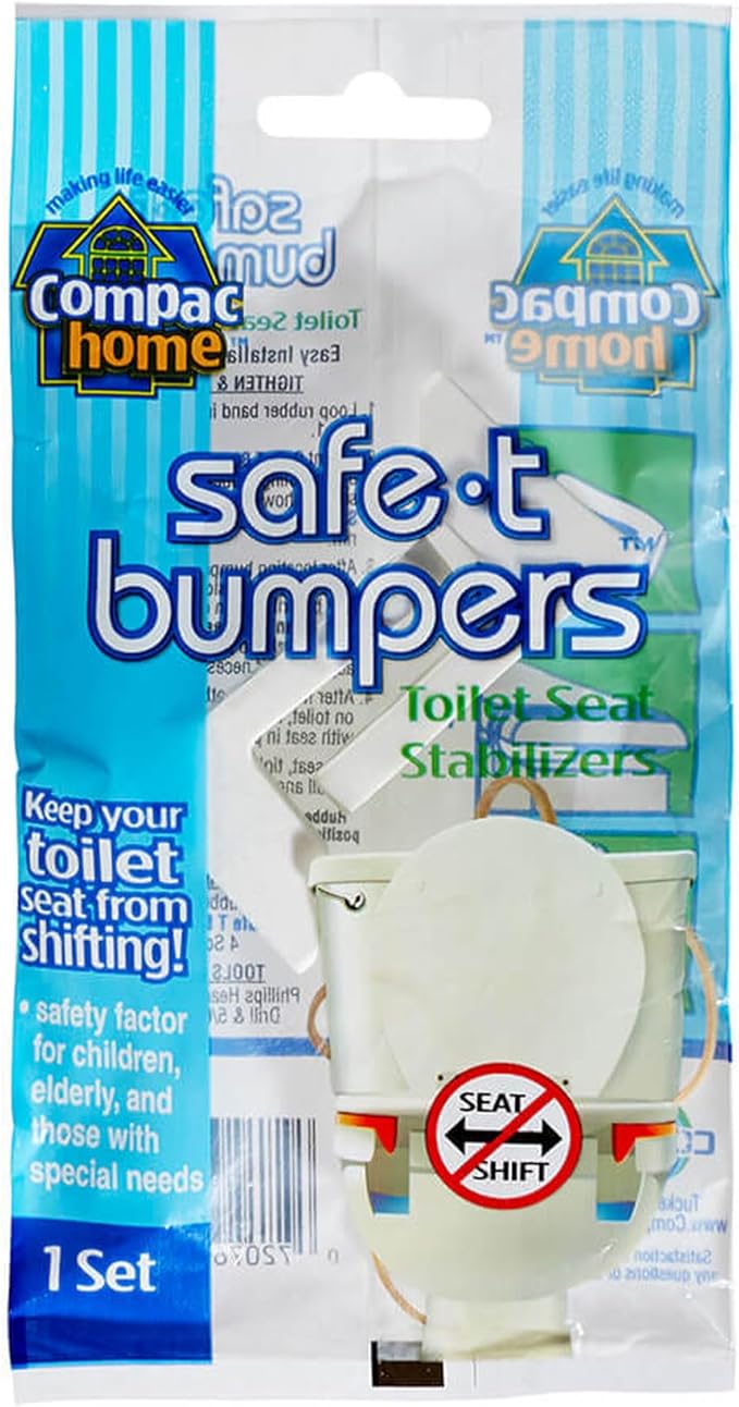 COMPAC Home Stabilizers T Bumpers, Lock Place, Keeps Children, Elderly, Disabled Safe from Slipping Off Shaking, Moving or Wobbly Toilet Seat (1 Set), White, 1 Count (Pack of 1)