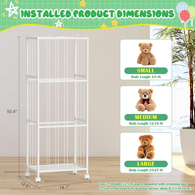 OUTWOLF Stuffed Animal Storage, Large Stuffed Animal Zoo Holder, Sturdy Metal Plushies Toy Storage Organizer for Nursery Playroom Kids Room, White