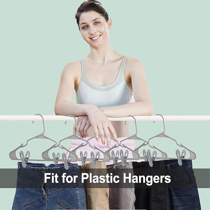 TOFIIGREM Grey Hanger Clips 50 PCS, Multi-Purpose Plastic Clips Perfect for Velvet Hanger Plastic Hangers