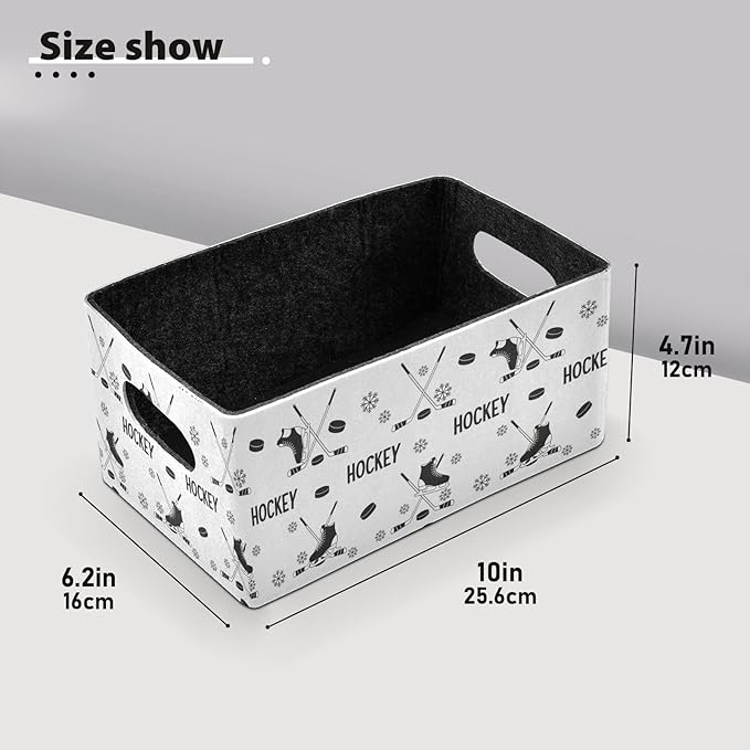 Emelivor Ice Hockey Black Storage Basket Bins Set (2pcs) Felt Foldable Storage Bins with Fabric Rectangle Basket for Organizing for Organizer, Closet, Shelves, Office