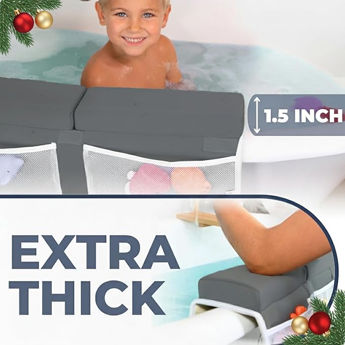Comfortable Baby Bath Kneeler and Elbow Rest Pad Set – Thick Memory Foam Bath Kneeling Pad with Elbow Support – Baby Bathtub Cushion with Toy Organizer for Bathing Infant or Toddler - Dark Grey