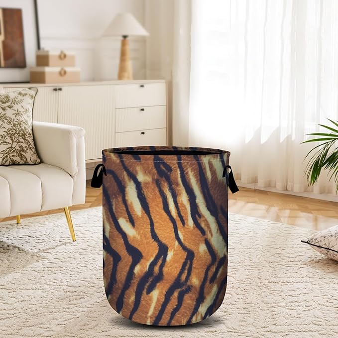 Tiger Texture Laundry Basket, Laundry Hamper Collapsible Oxford Cloth with Handle Clothes Toy Storage Bin for Bathroom Laundry Room Bedroom 15.7 X 20 Inch