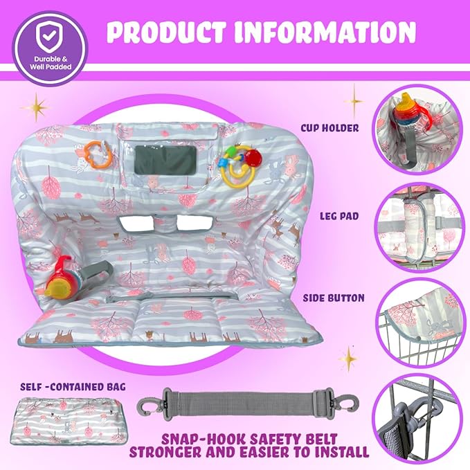 Shopping Cart Cover for Baby and Toddler, Waterproof Grocery Cart and High Chair Cover, Soft Padded Cart Cover for Babies, Universal Fit for Costco, Target and Restaurant High Chairs