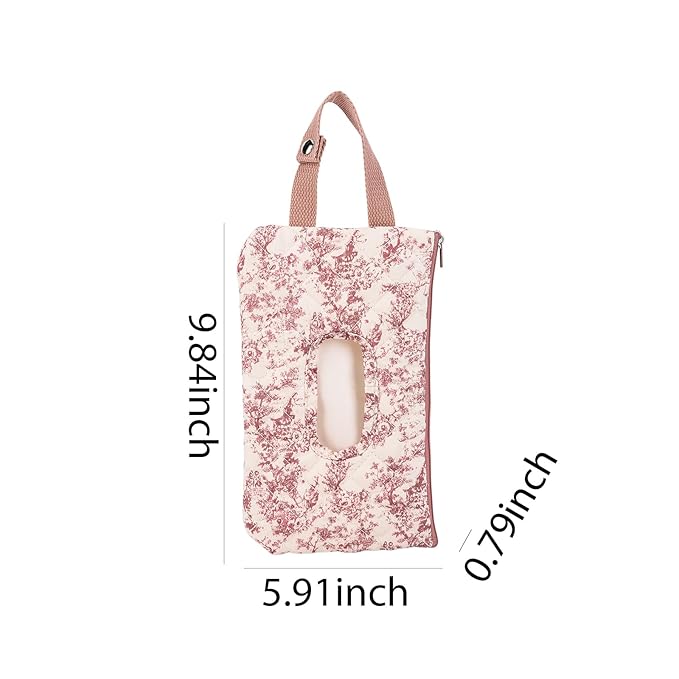 Quilted Baby Wipe Holder Floral Diaper Pouch Portable Quilted Wipes Bag for Car, Stroller (Pink 2)
