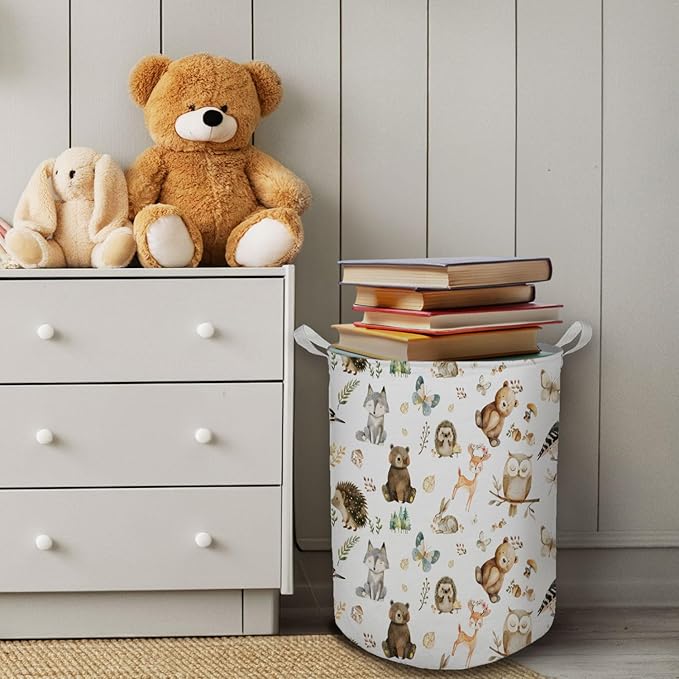 HKTZM Baby Nursery Laundry Basket, Toybox for Boys Girls Room, Forest Animal Laundry Basket Hamper Waterproof Collapsible Clothes Toys Storage Bin Organizer for Kids Room Playroom Bedroom Bathroom