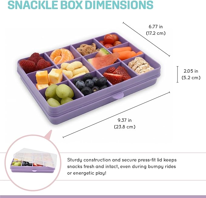 melii Snackle Box | 12-Compartment Divided Snack Container, BPA-Free Food Storage, Removable Dividers, Perfect for Kids Snacks, Arts & Crafts, Beads, and Kitchen Organization (Purple)