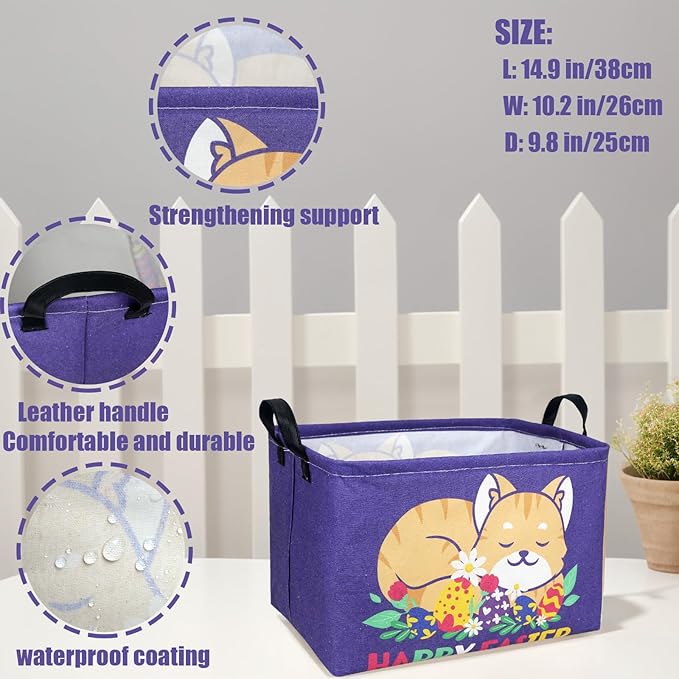 ASKETAM Cat Easter Basket for Kid Large Empty Easter Bunny Eggs Décor Storage Basket (Cat)