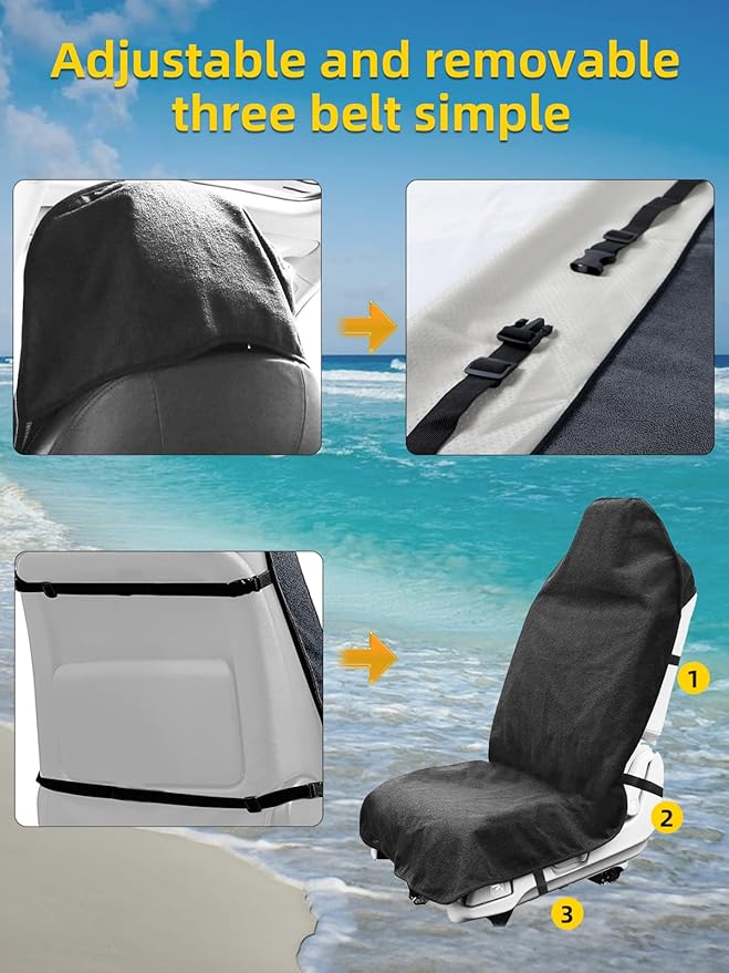 ZIMABLUE 2PCS Terry Cloth seat Cover Universal Waterproof Car Sport Towel Seat Cushion Non-Slip Sweat-Absorbent Towel Cloth Suitable for All Seasons Waterproof Beach Seat Cover Washable-Grey