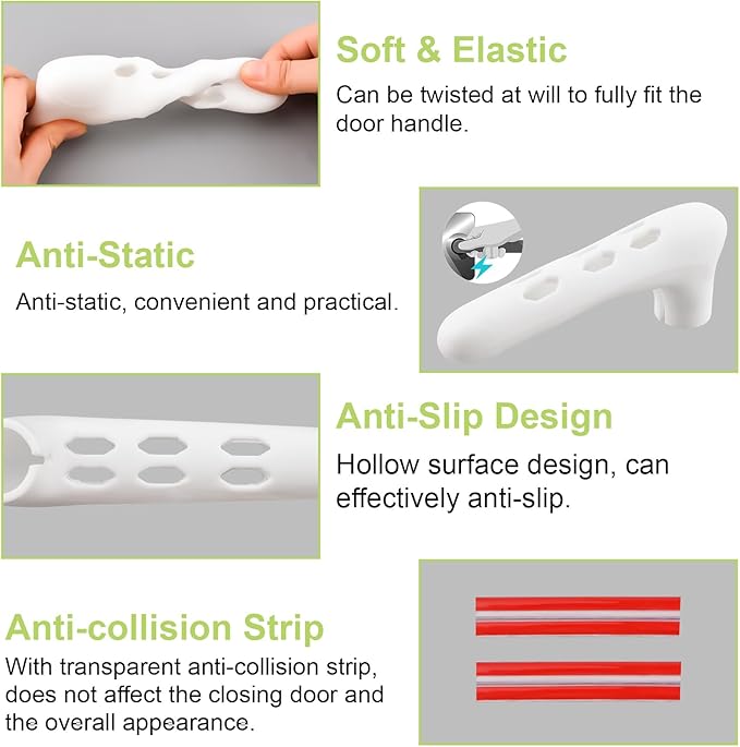 2Pcs White Hollow Door Knob Covers Silicone Door Handle Glove Covers Anti-Static Safety Door Knob Protector for Flat Square Door Levers